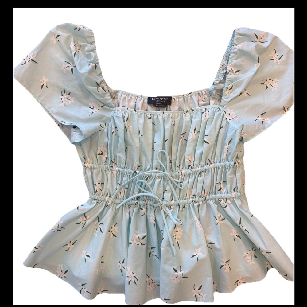 Kate Spade M Top Blue Aqua Pool Blouse M Dinner Date Cocktail Glam
